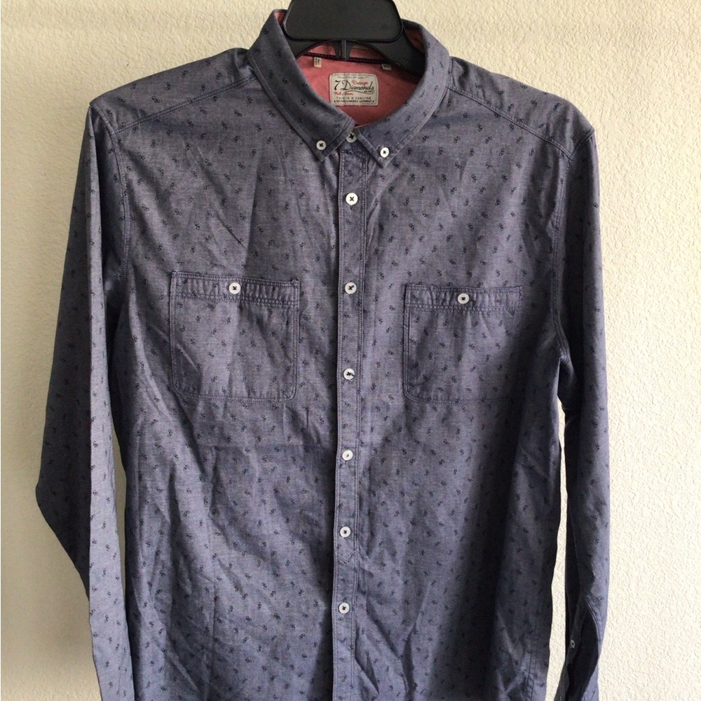 M024 7 Diamonds Navy Patterned Button Down Shirt